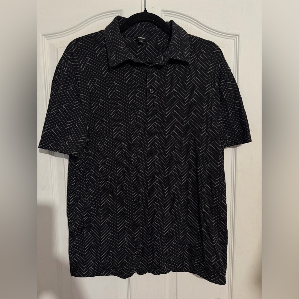 Express Black Polo with Chevron Stripe Pattern